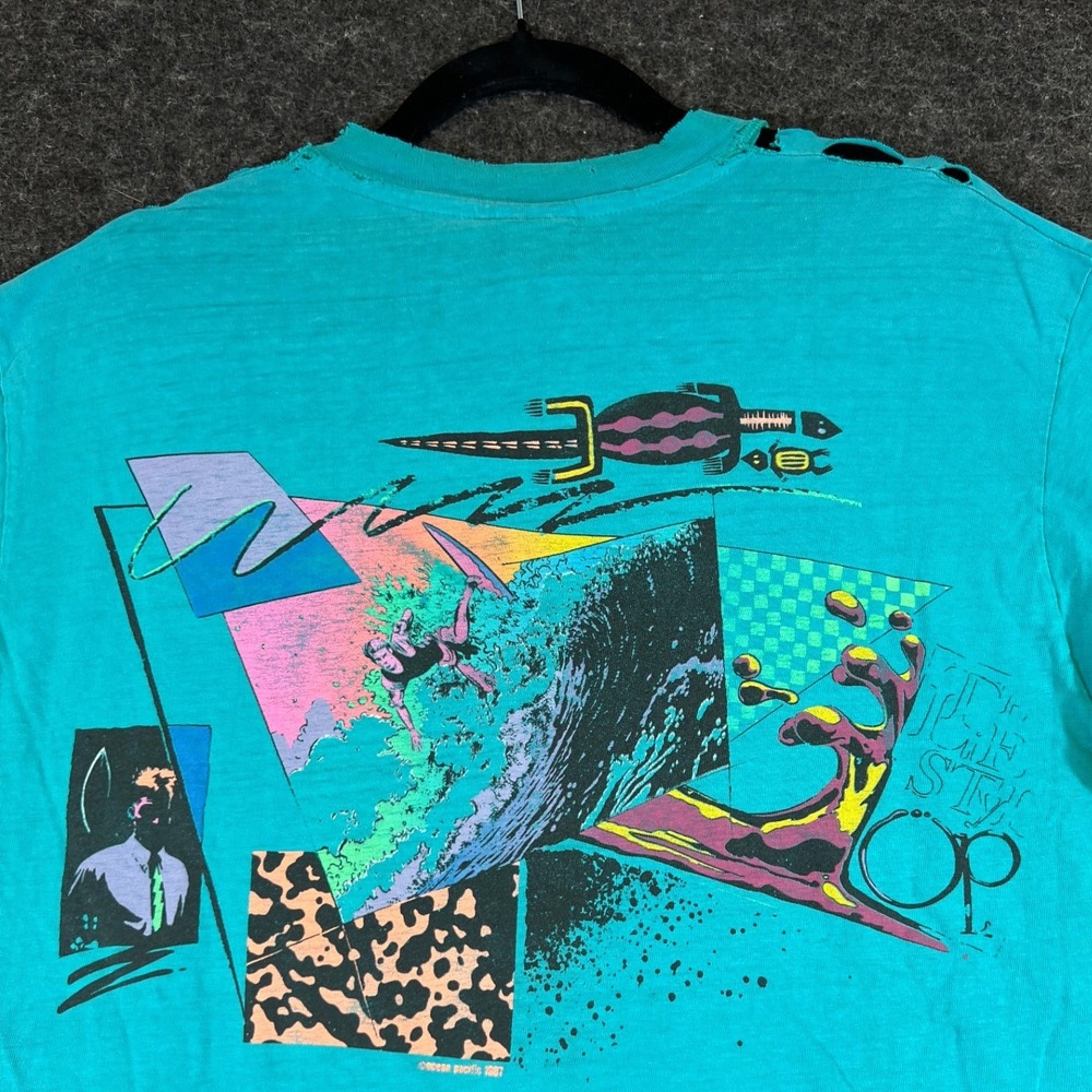 VTG 80s OP Surf T Shirt Mens Large Teal Lizard Graphic RARE USA Ocean Pacific